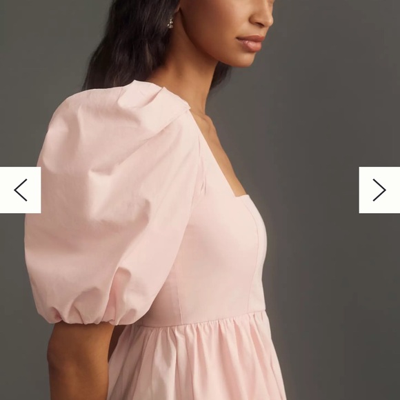 Maeve Square-Neck Pink Puff Sleeve Mini Dress - Picture 3 of 7